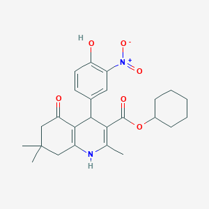 molecular formula C25H30N2O6 B11697863 Cyclohexyl 4-(4-hydroxy-3-nitrophenyl)-2,7,7-trimethyl-5-oxo-1,4,5,6,7,8-hexahydroquinoline-3-carboxylate 