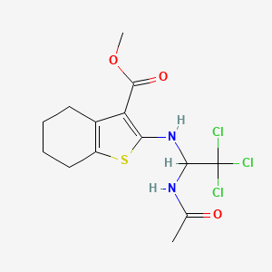 molecular formula C14H17Cl3N2O3S B11698678 Methyl 2-{[1-(acetylamino)-2,2,2-trichloroethyl]amino}-4,5,6,7-tetrahydro-1-benzothiophene-3-carboxylate 