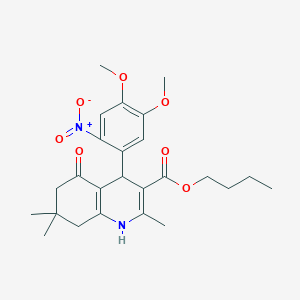 molecular formula C25H32N2O7 B11698962 Butyl 4-(4,5-dimethoxy-2-nitrophenyl)-2,7,7-trimethyl-5-oxo-1,4,5,6,7,8-hexahydroquinoline-3-carboxylate 