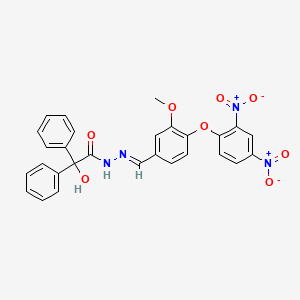 molecular formula C28H22N4O8 B11699153 N'-[(E)-[4-(2,4-Dinitrophenoxy)-3-methoxyphenyl]methylidene]-2-hydroxy-2,2-diphenylacetohydrazide 