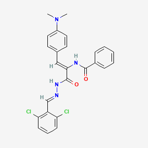 molecular formula C25H22Cl2N4O2 B11699182 N-{(1Z)-3-[(2E)-2-(2,6-dichlorobenzylidene)hydrazinyl]-1-[4-(dimethylamino)phenyl]-3-oxoprop-1-en-2-yl}benzamide 