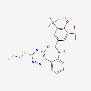 molecular formula C27H34N4O2S B11699263 2,6-Di-tert-butyl-4-[3-(propylsulfanyl)-6,7-dihydro[1,2,4]triazino[5,6-d][3,1]benzoxazepin-6-yl]phenol 