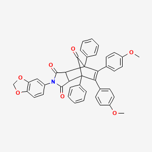 molecular formula C42H31NO7 B11699266 2-(1,3-benzodioxol-5-yl)-5,6-bis(4-methoxyphenyl)-4,7-diphenyl-3a,4,7,7a-tetrahydro-1H-4,7-methanoisoindole-1,3,8(2H)-trione 