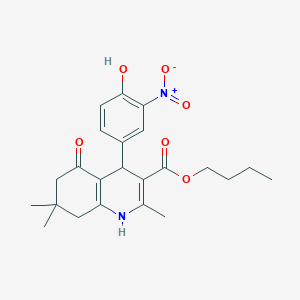 molecular formula C23H28N2O6 B11699364 Butyl 4-(4-hydroxy-3-nitrophenyl)-2,7,7-trimethyl-5-oxo-1,4,5,6,7,8-hexahydroquinoline-3-carboxylate 