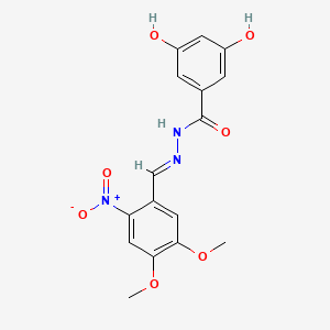 molecular formula C16H15N3O7 B11699380 N'-[(E)-(4,5-dimethoxy-2-nitrophenyl)methylidene]-3,5-dihydroxybenzohydrazide 
