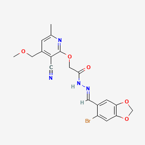 molecular formula C19H17BrN4O5 B11699435 N'-[(E)-(6-bromo-1,3-benzodioxol-5-yl)methylidene]-2-{[3-cyano-4-(methoxymethyl)-6-methylpyridin-2-yl]oxy}acetohydrazide 