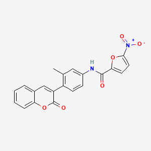 molecular formula C21H14N2O6 B11699500 N-[3-methyl-4-(2-oxo-2H-chromen-3-yl)phenyl]-5-nitrofuran-2-carboxamide 