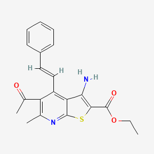 molecular formula C21H20N2O3S B1169958 ethyl 5-acetyl-3-amino-6-methyl-4-[(E)-2-phenylethenyl]thieno[2,3-b]pyridine-2-carboxylate 