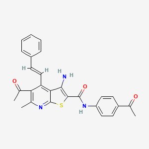 5-acetyl-N-(4-acetylphenyl)-3-amino-6-methyl-4-[(E)-2-phenylethenyl]thieno[2,3-b]pyridine-2-carboxamide