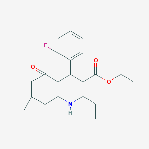 molecular formula C22H26FNO3 B11700096 Ethyl 2-ethyl-4-(2-fluorophenyl)-7,7-dimethyl-5-oxo-1,4,5,6,7,8-hexahydroquinoline-3-carboxylate 