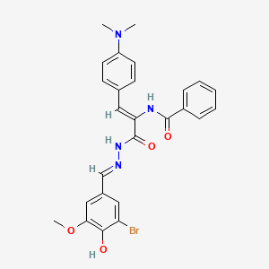 molecular formula C26H25BrN4O4 B11700549 N-{(1Z)-3-[(2E)-2-(3-bromo-4-hydroxy-5-methoxybenzylidene)hydrazinyl]-1-[4-(dimethylamino)phenyl]-3-oxoprop-1-en-2-yl}benzamide 