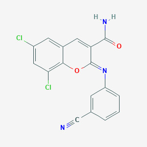 molecular formula C17H9Cl2N3O2 B11700577 (2Z)-6,8-dichloro-2-[(3-cyanophenyl)imino]-2H-chromene-3-carboxamide 
