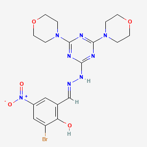 molecular formula C18H21BrN8O5 B11700730 2-bromo-6-[(E)-{2-[4,6-di(morpholin-4-yl)-1,3,5-triazin-2-yl]hydrazinylidene}methyl]-4-nitrophenol 