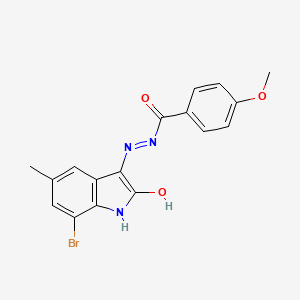 molecular formula C17H14BrN3O3 B11700851 N'-[(3Z)-7-bromo-5-methyl-2-oxo-1,2-dihydro-3H-indol-3-ylidene]-4-methoxybenzohydrazide 