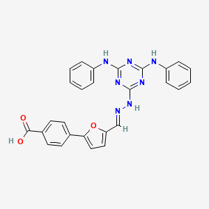 molecular formula C27H21N7O3 B11700869 4-{5-[(E)-{2-[4,6-bis(phenylamino)-1,3,5-triazin-2-yl]hydrazinylidene}methyl]furan-2-yl}benzoic acid 