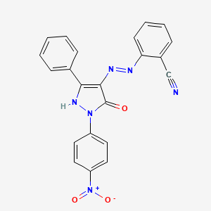 molecular formula C22H14N6O3 B11701243 2-{(2E)-2-[1-(4-nitrophenyl)-5-oxo-3-phenyl-1,5-dihydro-4H-pyrazol-4-ylidene]hydrazinyl}benzonitrile 
