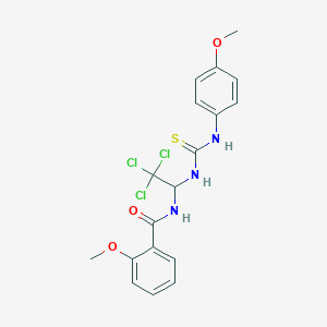 molecular formula C18H18Cl3N3O3S B11701252 2-methoxy-N-(2,2,2-trichloro-1-{[(4-methoxyanilino)carbothioyl]amino}ethyl)benzamide 
