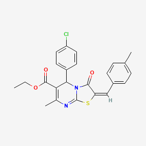 molecular formula C24H21ClN2O3S B11704544 Ethyl (2E)-5-(4-chlorophenyl)-7-methyl-2-(4-methylbenzylidene)-3-oxo-2,3-dihydro-5H-[1,3]thiazolo[3,2-A]pyrimidine-6-carboxylate 