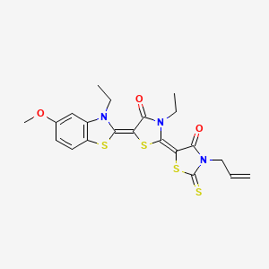 molecular formula C21H21N3O3S4 B11704780 (2Z,5Z)-3-ethyl-5-(3-ethyl-5-methoxy-1,3-benzothiazol-2(3H)-ylidene)-2-[4-oxo-3-(prop-2-en-1-yl)-2-thioxo-1,3-thiazolidin-5-ylidene]-1,3-thiazolidin-4-one 