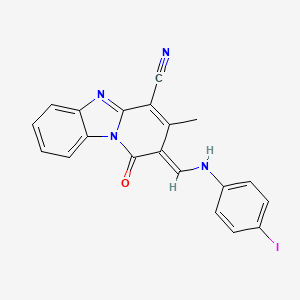 molecular formula C20H13IN4O B11704907 1-hydroxy-2-{(E)-[(4-iodophenyl)imino]methyl}-3-methylpyrido[1,2-a]benzimidazole-4-carbonitrile 