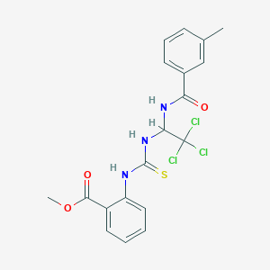molecular formula C19H18Cl3N3O3S B11705463 Methyl 2-{[(2,2,2-trichloro-1-{[(3-methylphenyl)carbonyl]amino}ethyl)carbamothioyl]amino}benzoate 
