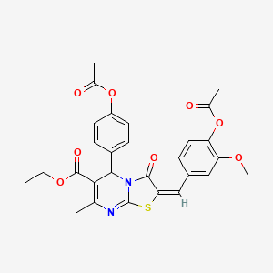 molecular formula C28H26N2O8S B11705537 ethyl (2E)-2-[4-(acetyloxy)-3-methoxybenzylidene]-5-[4-(acetyloxy)phenyl]-7-methyl-3-oxo-2,3-dihydro-5H-[1,3]thiazolo[3,2-a]pyrimidine-6-carboxylate 