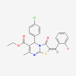 molecular formula C23H18ClFN2O3S B11705566 ethyl (2E)-5-(4-chlorophenyl)-2-(2-fluorobenzylidene)-7-methyl-3-oxo-2,3-dihydro-5H-[1,3]thiazolo[3,2-a]pyrimidine-6-carboxylate 