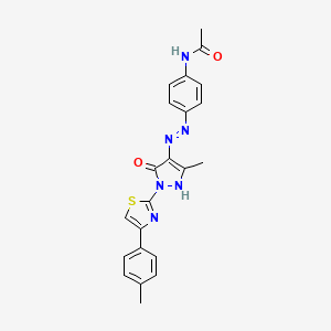 molecular formula C22H20N6O2S B11705637 N-{4-[(2Z)-2-{3-methyl-1-[4-(4-methylphenyl)-1,3-thiazol-2-yl]-5-oxo-1,5-dihydro-4H-pyrazol-4-ylidene}hydrazinyl]phenyl}acetamide 