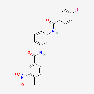 molecular formula C21H16FN3O4 B11705678 N-(3-{[(4-fluorophenyl)carbonyl]amino}phenyl)-4-methyl-3-nitrobenzamide 