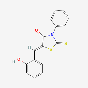 molecular formula C16H11NO2S2 B11705745 (5Z)-5-(2-hydroxybenzylidene)-3-phenyl-2-thioxo-1,3-thiazolidin-4-one 