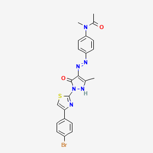 molecular formula C22H19BrN6O2S B11705783 N-{4-[(2E)-2-{1-[4-(4-bromophenyl)-1,3-thiazol-2-yl]-3-methyl-5-oxo-1,5-dihydro-4H-pyrazol-4-ylidene}hydrazinyl]phenyl}-N-methylacetamide 