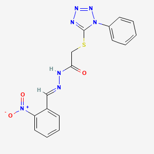 molecular formula C16H13N7O3S B11706186 N'-[(E)-(2-nitrophenyl)methylidene]-2-[(1-phenyl-1H-tetrazol-5-yl)sulfanyl]acetohydrazide 