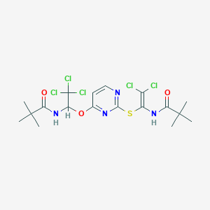 molecular formula C18H23Cl5N4O3S B11706896 N-{2,2-dichloro-1-[(4-{2,2,2-trichloro-1-[(2,2-dimethylpropanoyl)amino]ethoxy}-2-pyrimidinyl)thio]vinyl}-2,2-dimethylpropanamide 