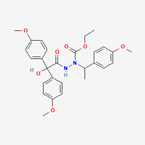 molecular formula C28H32N2O7 B11706997 Ethyl 2-{hydroxy[bis(4-methoxyphenyl)]acetyl}-1-[1-(4-methoxyphenyl)ethyl]hydrazinecarboxylate 