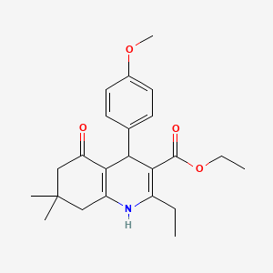 molecular formula C23H29NO4 B11707226 Ethyl 2-ethyl-4-(4-methoxyphenyl)-7,7-dimethyl-5-oxo-1,4,5,6,7,8-hexahydroquinoline-3-carboxylate 