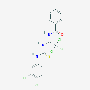 molecular formula C16H12Cl5N3OS B11708205 N-(2,2,2-Trichloro-1-(3-(3,4-dichloro-phenyl)-thioureido)-ethyl)-benzamide 