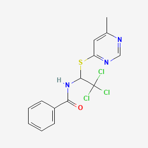 molecular formula C14H12Cl3N3OS B11708275 N-{2,2,2-trichloro-1-[(6-methylpyrimidin-4-yl)sulfanyl]ethyl}benzamide 
