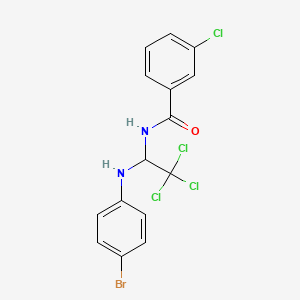 molecular formula C15H11BrCl4N2O B11708526 N-{1-[(4-bromophenyl)amino]-2,2,2-trichloroethyl}-3-chlorobenzamide 