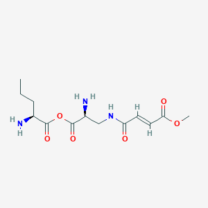 molecular formula C13H21N3O6 B011709 Norvalyl-N(3)-(4-methoxyfumaroyl)-2,3-diaminopropionic acid CAS No. 108340-69-8