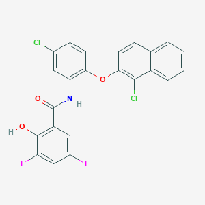 molecular formula C23H13Cl2I2NO3 B11709405 N-{5-chloro-2-[(1-chloronaphthalen-2-yl)oxy]phenyl}-2-hydroxy-3,5-diiodobenzamide 