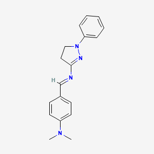 molecular formula C18H20N4 B11710031 N-{(E)-[4-(dimethylamino)phenyl]methylidene}-1-phenyl-4,5-dihydro-1H-pyrazol-3-amine 