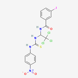 molecular formula C16H12Cl3IN4O3S B11710124 3-iodo-N-(2,2,2-trichloro-1-{[(4-nitroanilino)carbothioyl]amino}ethyl)benzamide 