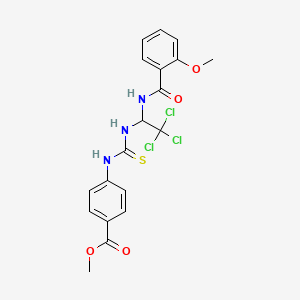 molecular formula C19H18Cl3N3O4S B11710690 Methyl 4-[({2,2,2-trichloro-1-[(2-methoxyphenyl)formamido]ethyl}carbamothioyl)amino]benzoate 