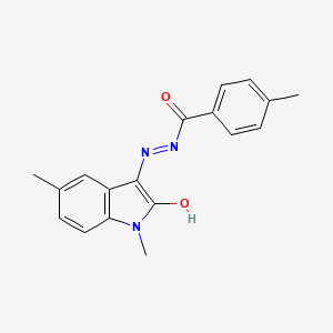 molecular formula C18H17N3O2 B11710962 N'-[(3Z)-1,5-dimethyl-2-oxo-1,2-dihydro-3H-indol-3-ylidene]-4-methylbenzohydrazide 