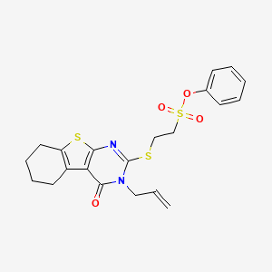 molecular formula C21H22N2O4S3 B11711024 Phenyl 2-[(3-allyl-4-oxo-3,4,5,6,7,8-hexahydro[1]benzothieno[2,3-D]pyrimidin-2-YL)sulfanyl]-1-ethanesulfonate CAS No. 307342-16-1