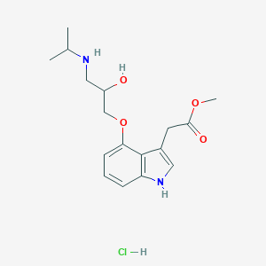molecular formula C17H25ClN2O4 B117114 1H-Indole-3-acetic acid, 4-(2-hydroxy-3-((1-methylethyl)amino)propoxy)-, methyl ester, monohydrochloride CAS No. 145313-41-3