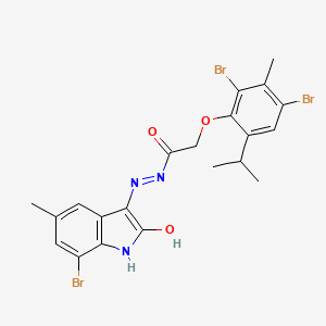 molecular formula C21H20Br3N3O3 B11711764 N'-[(3Z)-7-bromo-5-methyl-2-oxo-1,2-dihydro-3H-indol-3-ylidene]-2-[2,4-dibromo-3-methyl-6-(propan-2-yl)phenoxy]acetohydrazide 