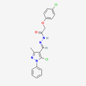 molecular formula C19H16Cl2N4O2 B11712377 N'-[(E)-(5-chloro-3-methyl-1-phenyl-1H-pyrazol-4-yl)methylidene]-2-(4-chlorophenoxy)acetohydrazide 