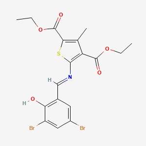 molecular formula C18H17Br2NO5S B11712648 diethyl 5-{[(E)-(3,5-dibromo-2-hydroxyphenyl)methylidene]amino}-3-methylthiophene-2,4-dicarboxylate 