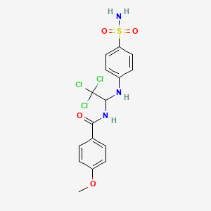 molecular formula C16H16Cl3N3O4S B11712925 N-{1-[4-(aminosulfonyl)anilino]-2,2,2-trichloroethyl}-4-methoxybenzamide 